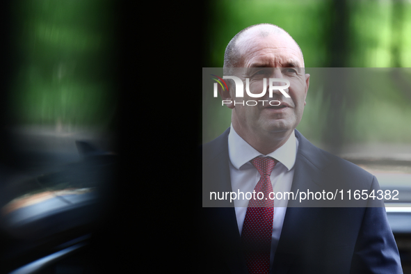 President Of Bulgaria Rumen Radev attends the opening of the exhibition at Jagiellonian Library in Krakow, Poland on October 10, 2024. 