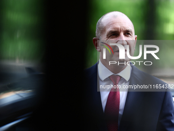 President Of Bulgaria Rumen Radev attends the opening of the exhibition at Jagiellonian Library in Krakow, Poland on October 10, 2024. (