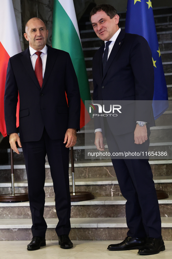 President Of Bulgaria Rumen Radev and Jagiellonian University Rector Piotr Jedynak attend the opening of the exhibition at Jagiellonian Libr...