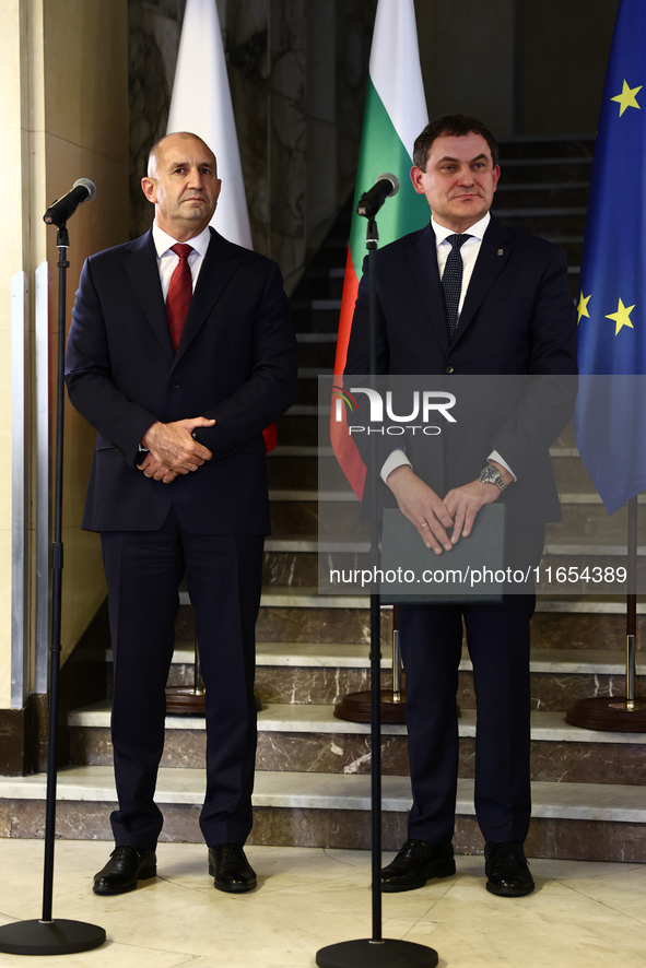 President Of Bulgaria Rumen Radev and Jagiellonian University Rector Piotr Jedynak attend the opening of the exhibition at Jagiellonian Libr...