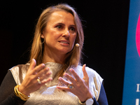 Jagoda Marinic, a German novelist, appears on the stage during the lit.cologne 2024 special edition, the international literature festival i...