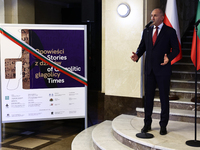 President Of Bulgaria Rumen Radev attends the opening of the exhibition at Jagiellonian Library in Krakow, Poland on October 10, 2024. (