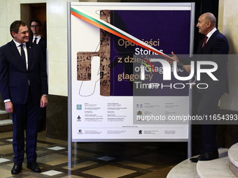 President Of Bulgaria Rumen Radev and Jagiellonian University Rector Piotr Jedynak attend the opening of the exhibition at Jagiellonian Libr...