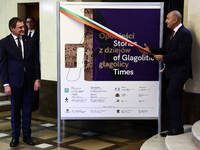 President Of Bulgaria Rumen Radev and Jagiellonian University Rector Piotr Jedynak attend the opening of the exhibition at Jagiellonian Libr...