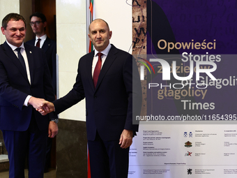 President Of Bulgaria Rumen Radev and Jagiellonian University Rector Piotr Jedynak attend the opening of the exhibition at Jagiellonian Libr...