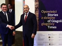 President Of Bulgaria Rumen Radev and Jagiellonian University Rector Piotr Jedynak attend the opening of the exhibition at Jagiellonian Libr...