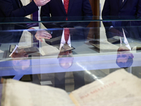 President Of Bulgaria Rumen Radev and Jagiellonian University Rector Piotr Jedynak attend the opening of the exhibition at Jagiellonian Libr...