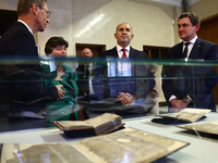 President Of Bulgaria Rumen Radev and Jagiellonian University Rector Piotr Jedynak attend the opening of the exhibition at Jagiellonian Libr...