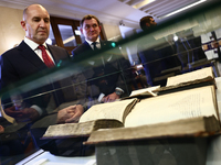 President Of Bulgaria Rumen Radev attends the opening of the exhibition at Jagiellonian Library in Krakow, Poland on October 10, 2024. (