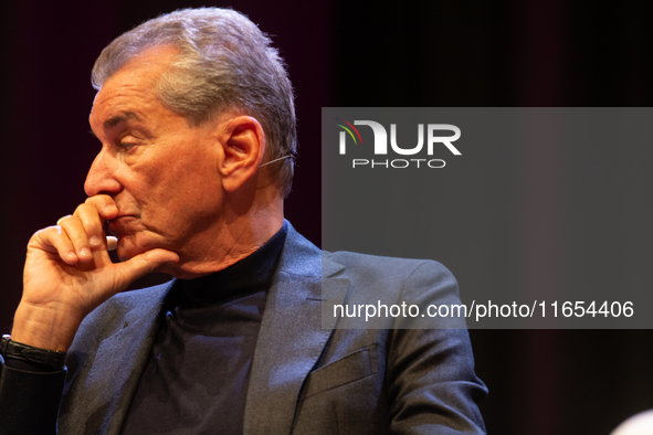 Michel Friedman, a German author, is seen on the stage during the lit.cologne 2024 special edition, the international literature festival in...