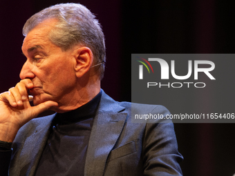 Michel Friedman, a German author, is seen on the stage during the lit.cologne 2024 special edition, the international literature festival in...