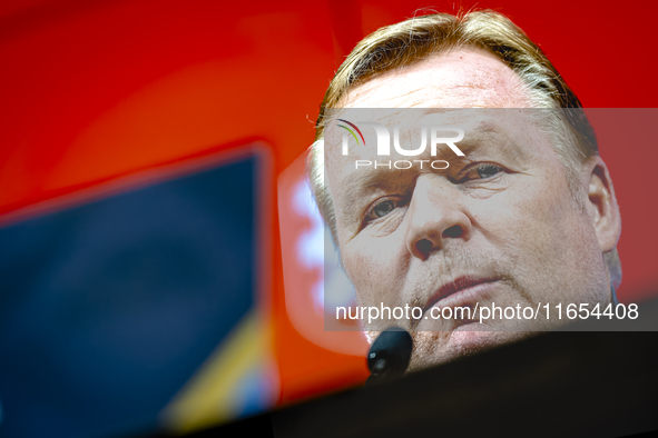 Netherlands trainer Ronald Koeman speaks during the press conference at the Puskas Arena for the UEFA Nations League season 2024-2025 in Bud...