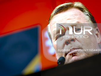 Netherlands trainer Ronald Koeman speaks during the press conference at the Puskas Arena for the UEFA Nations League season 2024-2025 in Bud...