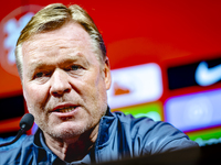 Netherlands trainer Ronald Koeman speaks during the press conference at the Puskas Arena for the UEFA Nations League season 2024-2025 in Bud...