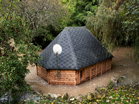 A small house is flooded in Pommeuse, Seine-et-Marne department, east of Paris, on October 10, 2024, as the heavy rains associated with the...