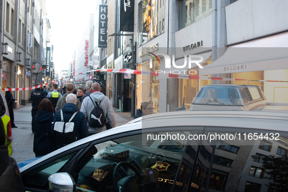 Police block the site at a shopping area after a knife attack in the city center of Cologne, Germany, on October 10, 2024. 