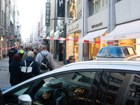 Police block the site at a shopping area after a knife attack in the city center of Cologne, Germany, on October 10, 2024. (