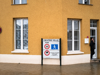 A flooded street is in the center of Coulommiers, Seine-et-Marne department, east of Paris, on October 10, 2024, as the heavy rains associat...