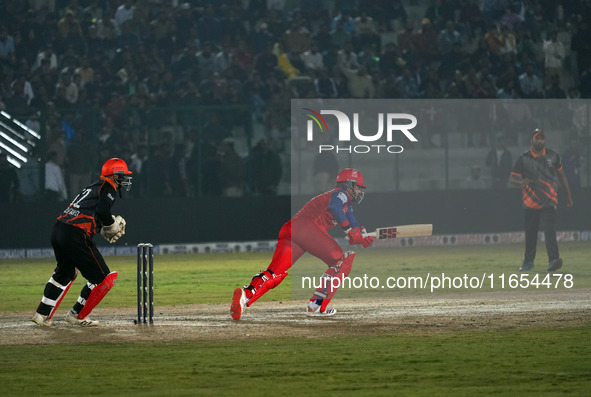 Ben Dunk of India Capitals plays a shot during the Legends League Cricket T20 match between Manipal Tigers and India Capitals at the Bakshi...