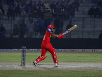 Dhruv Rawal of India Capitals plays a shot during the Legends League Cricket T20 match between Manipal Tigers and India Capitals at the Baks...