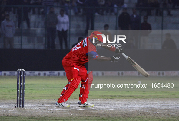 Dwayne Smith of India Capitals plays a shot during the Legends League Cricket T20 match between Manipal Tigers and India Capitals at the Bak...