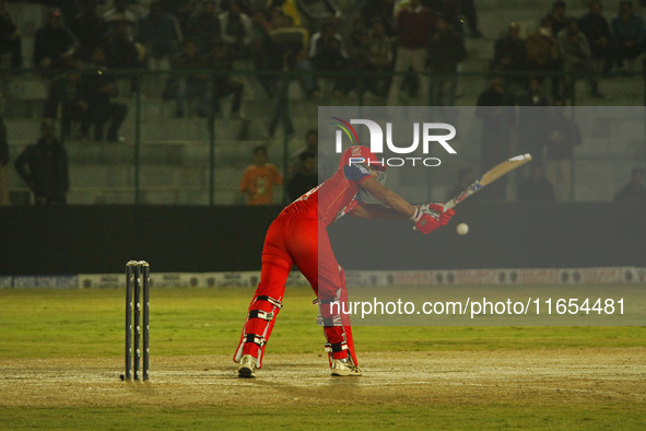 Dhruv Rawal of India Capitals plays a shot during the Legends League Cricket T20 match between Manipal Tigers and India Capitals at the Baks...