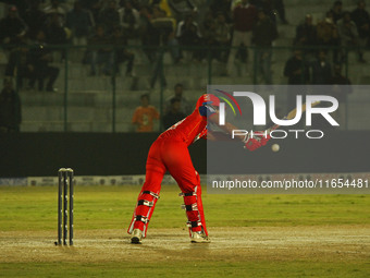 Dhruv Rawal of India Capitals plays a shot during the Legends League Cricket T20 match between Manipal Tigers and India Capitals at the Baks...