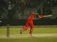 Dhruv Rawal of India Capitals plays a shot during the Legends League Cricket T20 match between Manipal Tigers and India Capitals at the Baks...