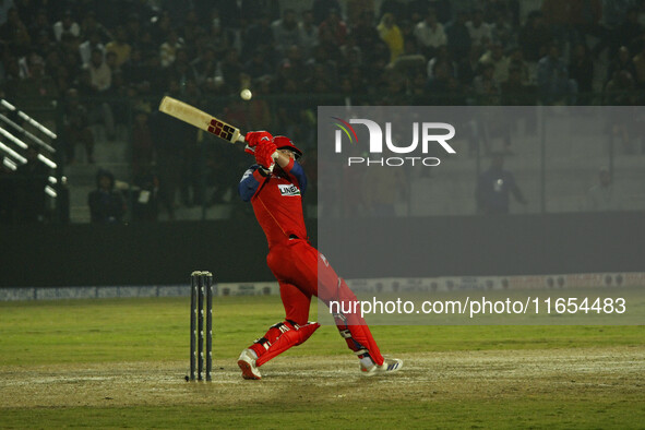 Ben Dunk of India Capitals plays a shot during the Legends League Cricket T20 match between Manipal Tigers and India Capitals at the Bakshi...