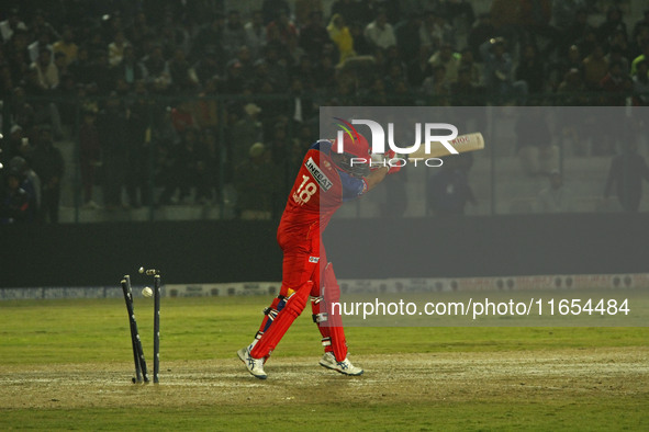 Bharat Chipli of India Capitals is dismissed during the Legends League Cricket T20 match between Manipal Tigers and India Capitals at the Ba...