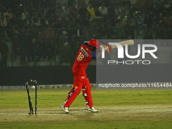 Bharat Chipli of India Capitals is dismissed during the Legends League Cricket T20 match between Manipal Tigers and India Capitals at the Ba...