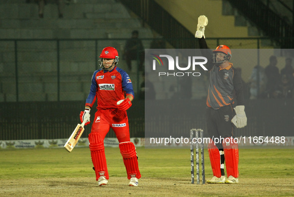 Phil Mustard, wicketkeeper of Manipal Tigers, appeals for the dismissal of Ben Dunk of India Capitals during the Legends League Cricket T20...