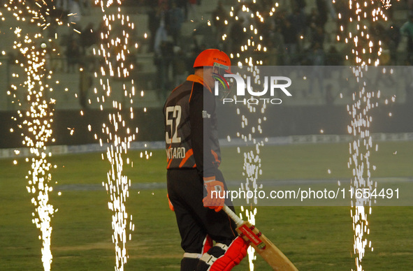 Phil Mustard of Manipal Tigers reacts during the Legends League Cricket T20 match between Manipal Tigers and India Capitals at the Bakshi St...