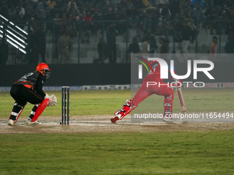 Ben Dunk of India Capitals plays a shot during the Legends League Cricket T20 match between Manipal Tigers and India Capitals at the Bakshi...