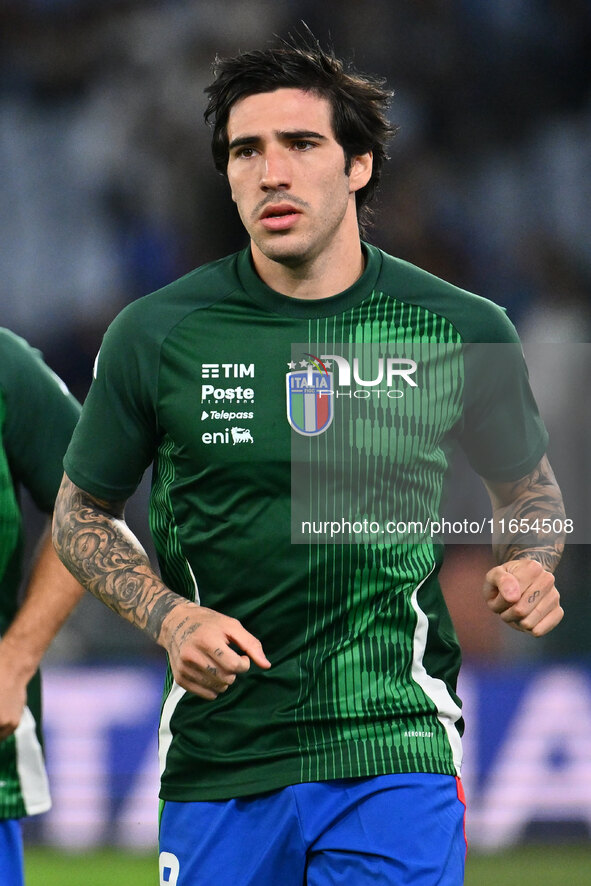 Sandro Tonali (ITA) participates in the UEFA National League Matchday 3 match between Italy and Belgium at the Olympic Stadium in Rome, Ital...