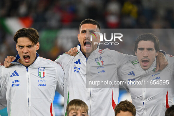 Samuele Ricci, Lorenzo Pellegrini, and Sandro Tonali participate in the UEFA Nations League Matchday 3 match between Italy and Belgium at th...