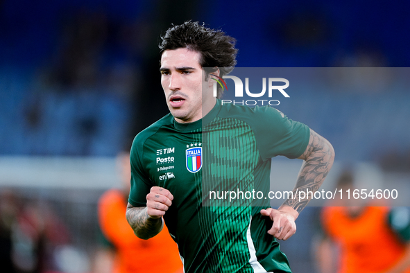 Sandro Tonali of Italy looks on during the UEFA Nations League 2024/25 League A Group A2 match between Italy and Belgium at Stadio Olimpico...