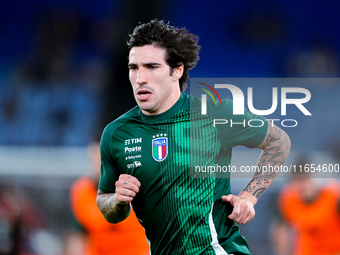 Sandro Tonali of Italy looks on during the UEFA Nations League 2024/25 League A Group A2 match between Italy and Belgium at Stadio Olimpico...