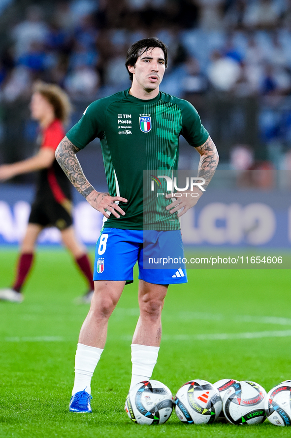 Sandro Tonali of Italy looks on during the UEFA Nations League 2024/25 League A Group A2 match between Italy and Belgium at Stadio Olimpico...