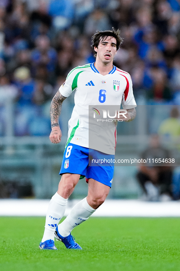 Sandro Tonali of Italy during the UEFA Nations League 2024/25 League A Group A2 match between Italy and Belgium at Stadio Olimpico on Octobe...