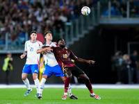 Samuele Ricci of Italy and Orel Mangala of Belgium compete for the ball during the UEFA Nations League 2024/25 League A Group A2 match betwe...