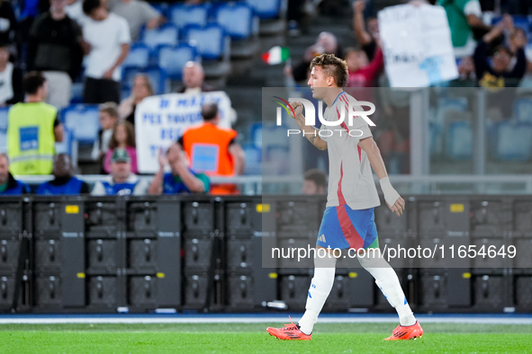 Matteo Retegui of Italy celebrates after scoring second goal during the UEFA Nations League 2024/25 League A Group A2 match between Italy an...