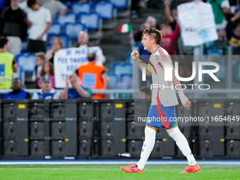 Matteo Retegui of Italy celebrates after scoring second goal during the UEFA Nations League 2024/25 League A Group A2 match between Italy an...