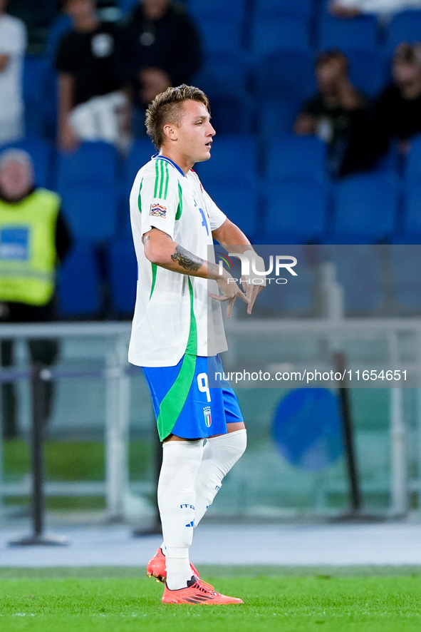 Matteo Retegui of Italy celebrates after scoring second goal during the UEFA Nations League 2024/25 League A Group A2 match between Italy an...