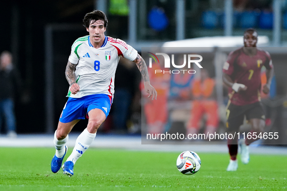 Sandro Tonali of Italy during the UEFA Nations League 2024/25 League A Group A2 match between Italy and Belgium at Stadio Olimpico on Octobe...