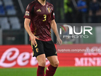 Arthur Theate (BEL) is in action during the UEFA National League Matchday 3 match between Italy and Belgium at the Olympic Stadium in Rome,...