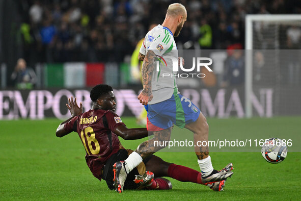 Orel Mangala (BEL) and Federico Dimarco (ITA) are in action during the UEFA National League Matchday 3 match between Italy and Belgium at th...