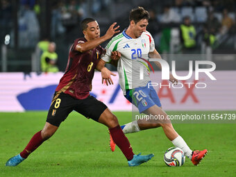 Youri Tielemans (BEL) and Andrea Cambiaso (ITA) are in action during the UEFA Nations League Matchday 3 match between Italy and Belgium at t...