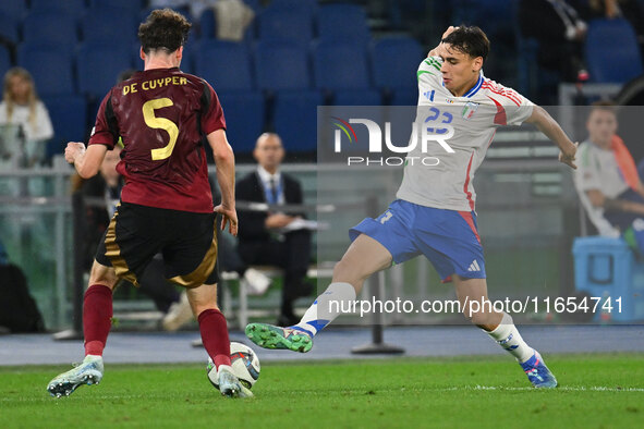 Maxim De Cuyper (BEL) and Niccolo Pisilli (ITA) are in action during the UEFA National League Matchday 3 match between Italy and Belgium at...