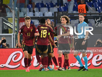 Leandro Trossard (BEL) celebrates after scoring the goal to make it 2-2 during the UEFA Nations League Matchday 3 match between Italy and Be...